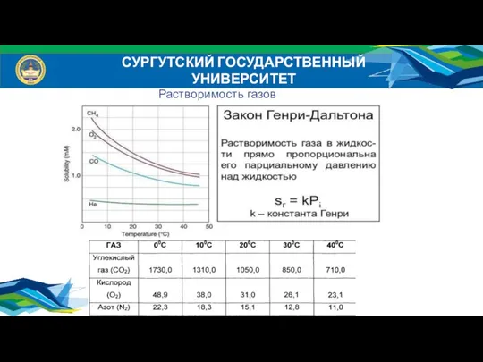 СУРГУТСКИЙ ГОСУДАРСТВЕННЫЙ УНИВЕРСИТЕТ Растворимость газов