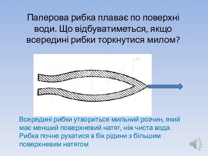 Паперова рибка плаває по поверхні води. Що відбуватиметься, якщо всередині рибки