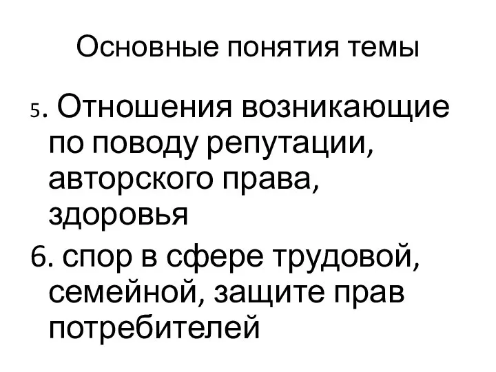 Основные понятия темы 5. Отношения возникающие по поводу репутации, авторского права,