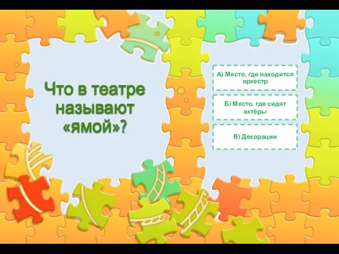 Что в театре называют «ямой»? А) Место, где находится оркестр Б)