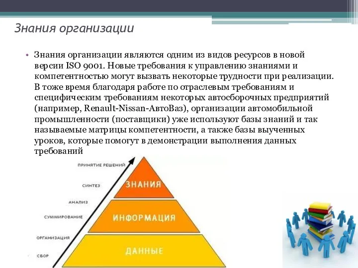 Знания организации Знания организации являются одним из видов ресурсов в новой