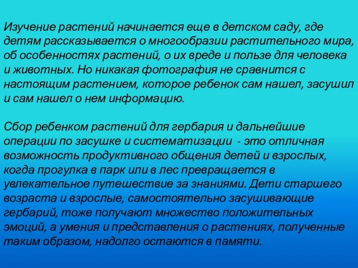 Изучение растений начинается еще в детском саду, где детям рассказывается о