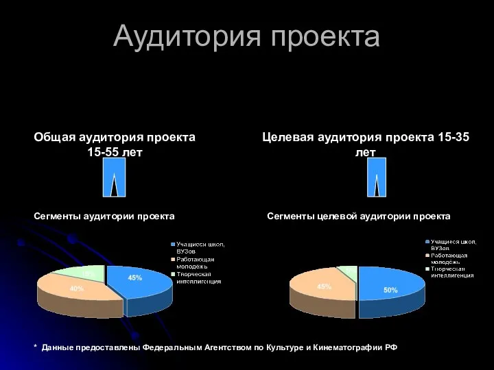 Сегменты аудитории проекта Сегменты целевой аудитории проекта Общая аудитория проекта 15-55