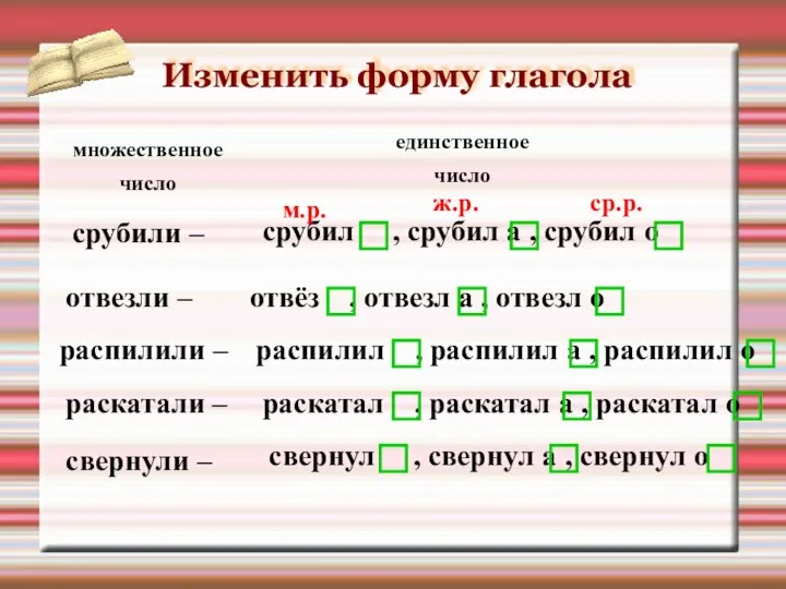 Изменить форму глагола распилил , распилил а , распилил о срубили