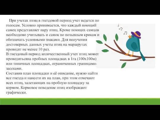 При учетах птиц в гнездовой период учет ведется по голосам. Условно