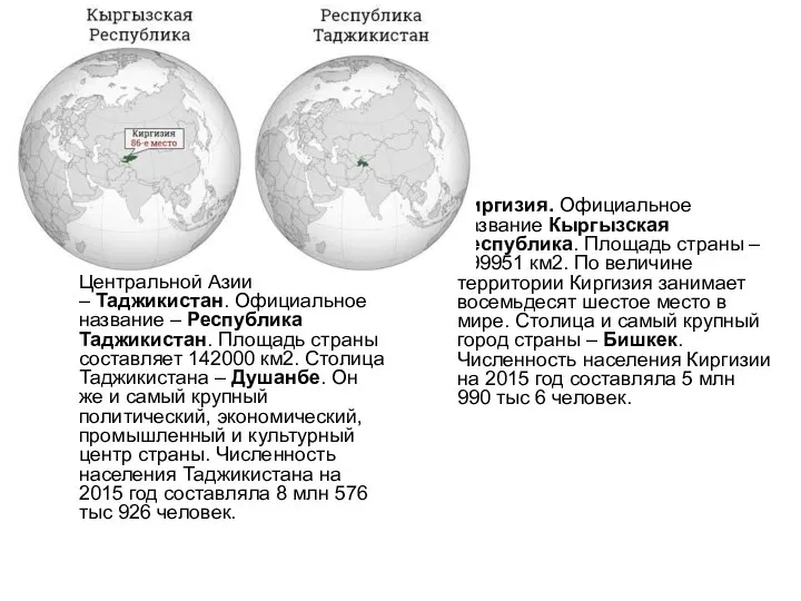 Наименьшая по площади страна Центральной Азии – Таджикистан. Официальное название –