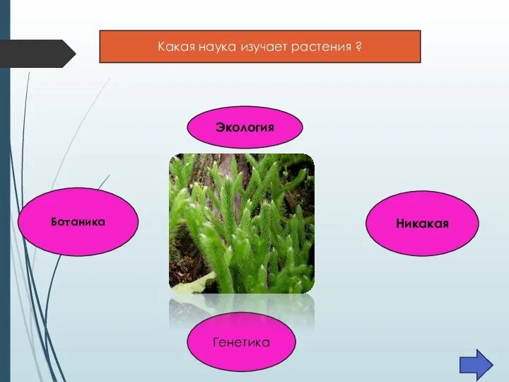 Какая наука изучает растения ? Экология Ботаника Генетика Никакая