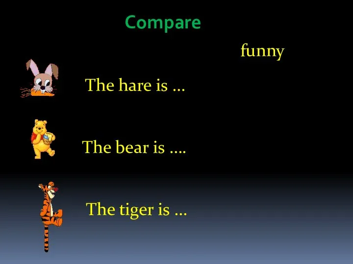 The hare is … The bear is …. The tiger is … funny Compare