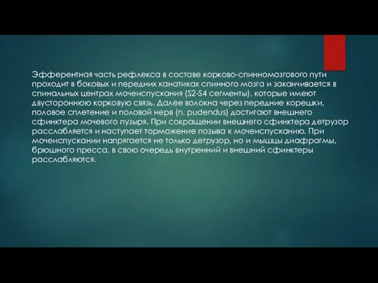 Эфферентная часть рефлекса в составе корково-спинномозгового пути проходит в боковых и