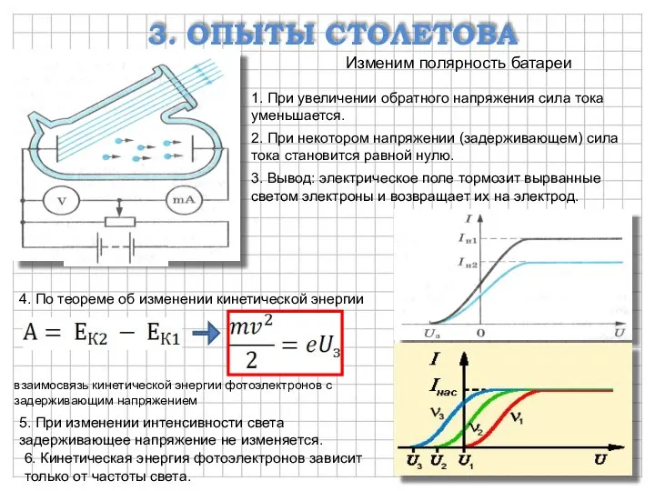 3. ОПЫТЫ СТОЛЕТОВА Изменим полярность батареи 1. При увеличении обратного напряжения