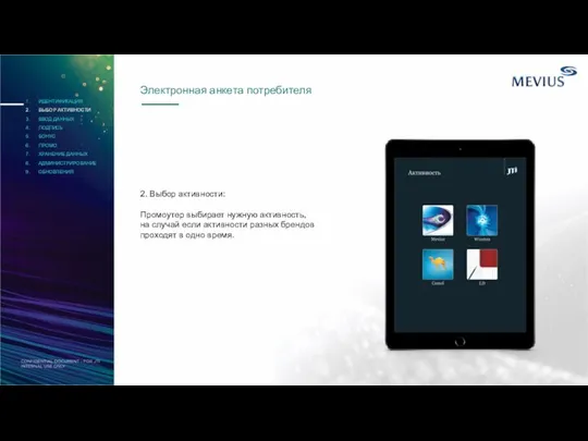 Электронная анкета потребителя 2. Выбор активности: Промоутер выбирает нужную активность, на