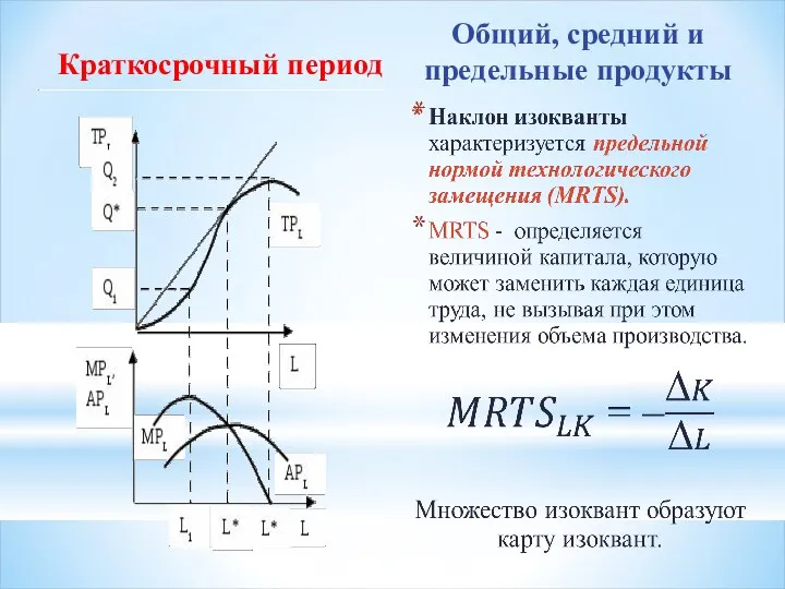 Краткосрочный период Общий, средний и предельные продукты