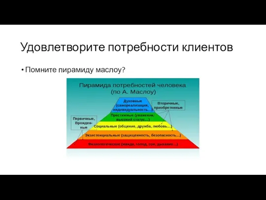 Удовлетворите потребности клиентов Помните пирамиду маслоу?