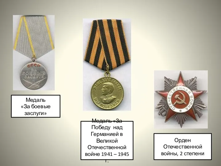 Медаль «За боевые заслуги» Медаль «За Победу над Германией в Великой