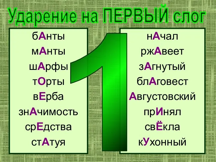 Ударение на ПЕРВЫЙ слог бАнты мАнты шАрфы тОрты вЕрба знАчимость срЕдства