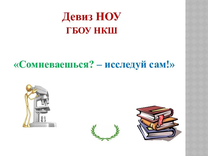 Девиз НОУ ГБОУ НКШ «Сомневаешься? – исследуй сам!»