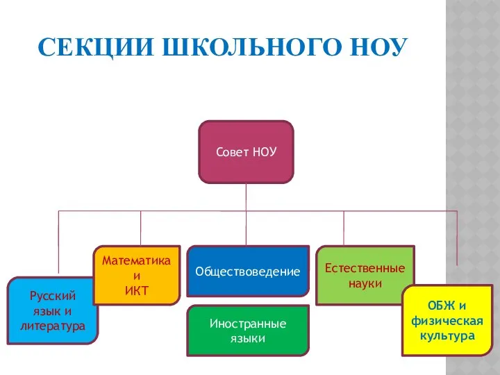 СЕКЦИИ ШКОЛЬНОГО НОУ Совет НОУ Русский язык и литература Математика и