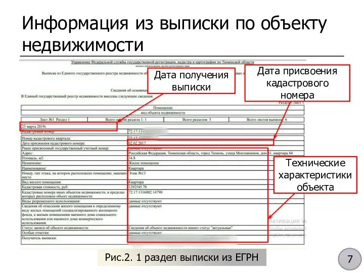 Информация из выписки по объекту недвижимости 7 Дата присвоения кадастрового номера