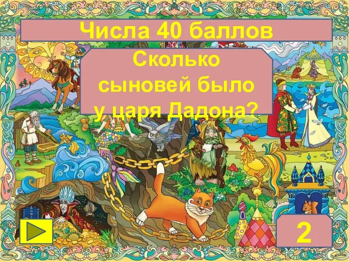 Сколько сыновей было у царя Дадона? 2 Числа 40 баллов