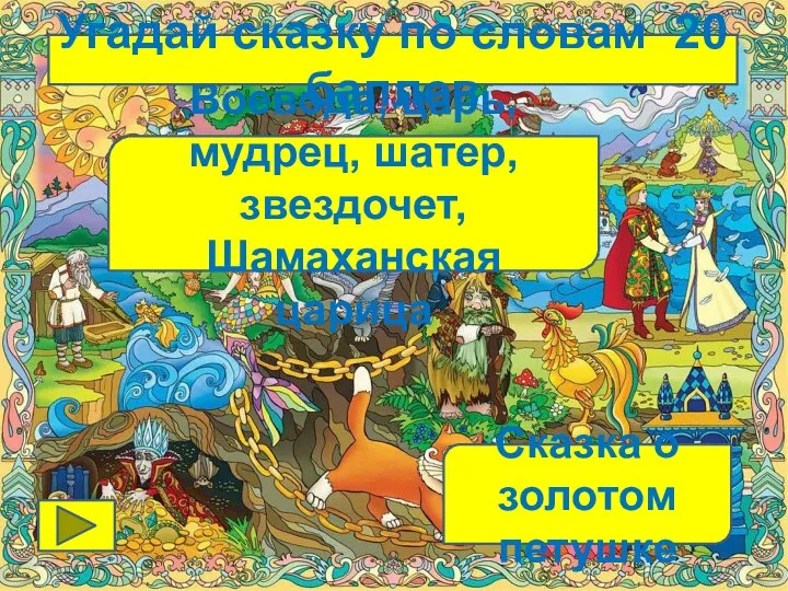 Воевода, царь, мудрец, шатер, звездочет, Шамаханская царица Сказка о золотом петушке