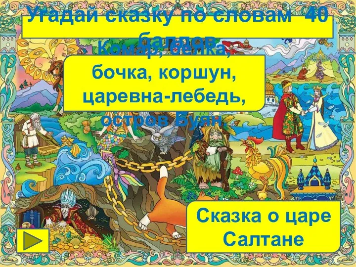 Комар, белка, бочка, коршун, царевна-лебедь, остров Буян. Сказка о царе Салтане