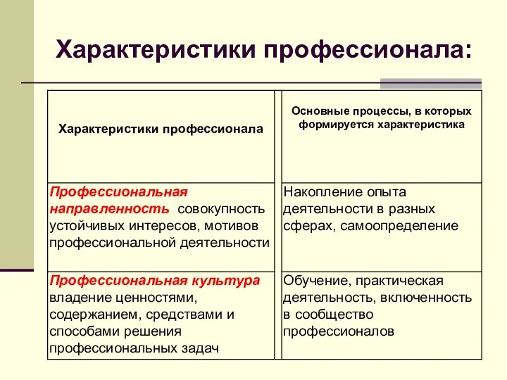 Характеристики профессионала: