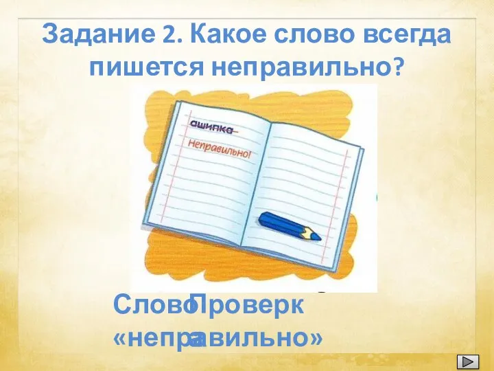 Задание 2. Какое слово всегда пишется неправильно? Слово «неправильно»