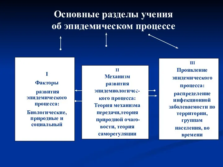 Основные разделы учения об эпидемическом процессе II Механизм развития эпидемиологичес- кого