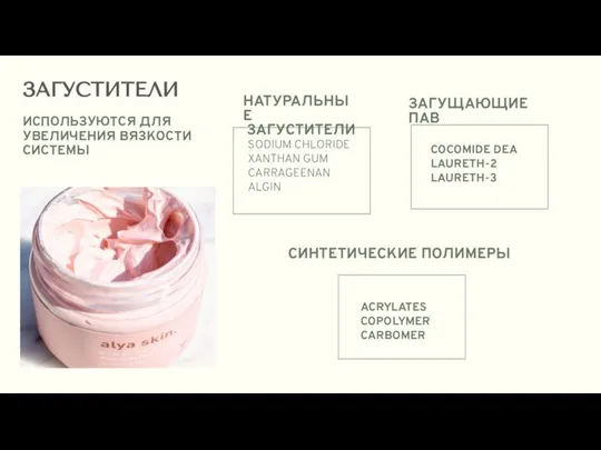 ЗАГУСТИТЕЛИ SODIUM CHLORIDE XANTHAN GUM CARRAGEENAN ALGIN ACRYLATES COPOLYMER CARBOMER COCOMIDE