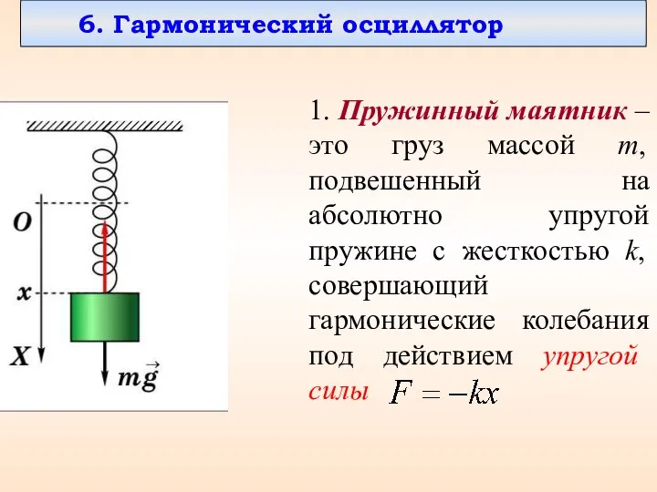 6. Гармонический осциллятор 1. Пружинный маятник – это груз массой m,