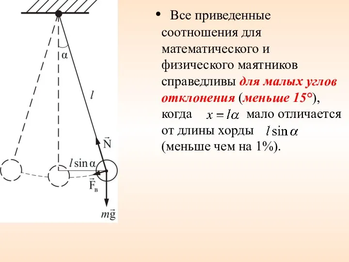 Все приведенные соотношения для математического и физического маятников справедливы для малых