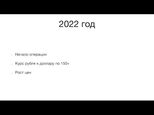 2022 год Начало операции Курс рубля к доллару по 150+ Рост цен