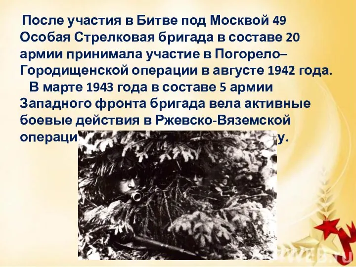 После участия в Битве под Москвой 49 Особая Стрелковая бригада в