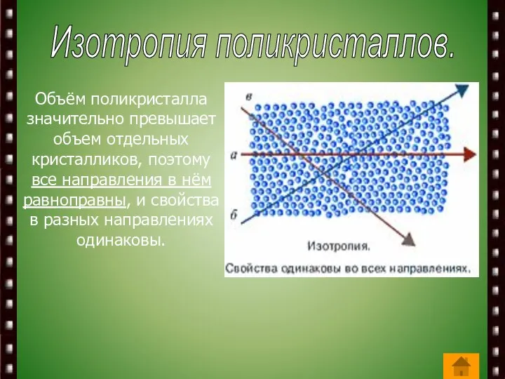 Объём поликристалла значительно превышает объем отдельных кристалликов, поэтому все направления в