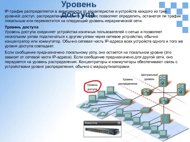 Уровень доступа IP-трафик распределяется в зависимости от характеристик и устройств каждого