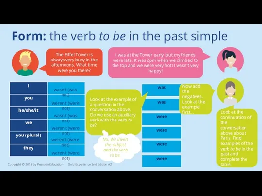 Form: the verb to be in the past simple I was