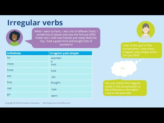 Irregular verbs Look at this part of the conversation. How many