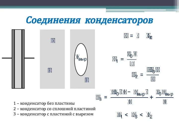 Соединения конденсаторов S-Sвыр S C C' 1 – конденсатор без пластины