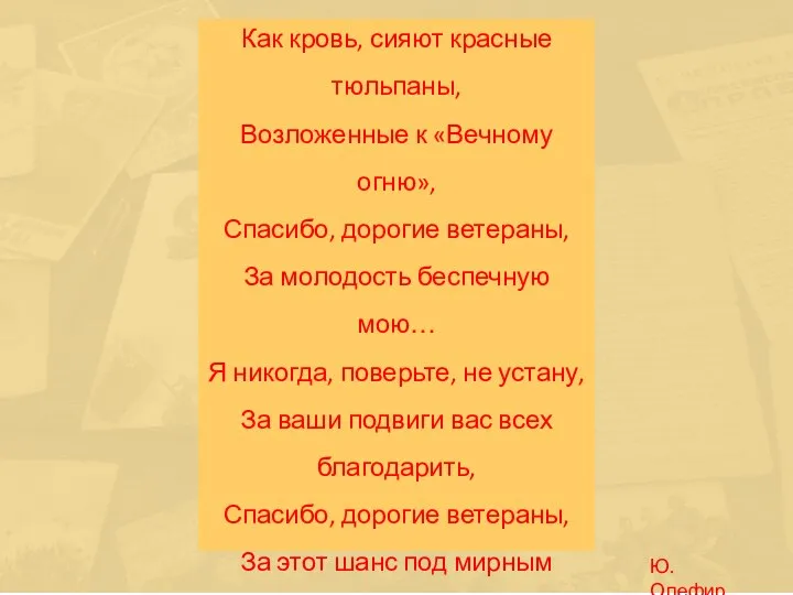 Как кровь, сияют красные тюльпаны, Возложенные к «Вечному огню», Спасибо, дорогие