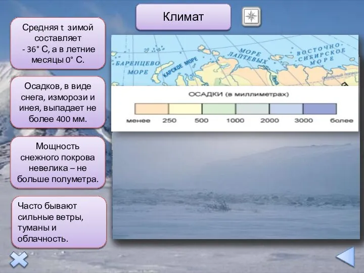 Климат Средняя t зимой составляет - 36° С, а в летние