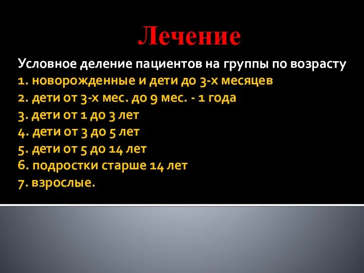 Условное деление пациентов на группы по возрасту 1. новорожденные и дети