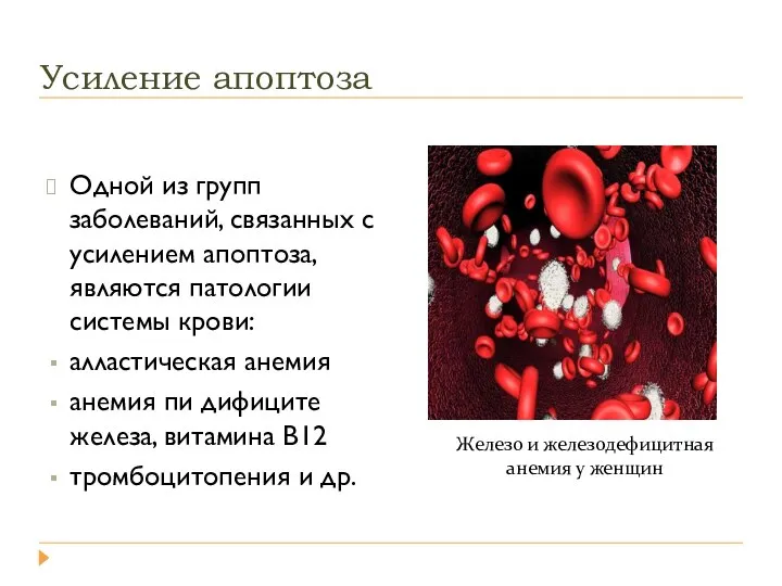 Усиление апоптоза Одной из групп заболеваний, связанных с усилением апоптоза, являются