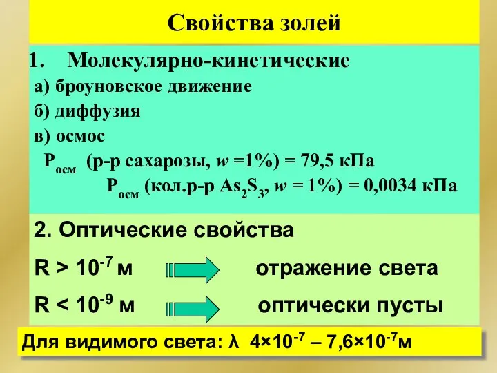 Свойства золей Молекулярно-кинетические а) броуновское движение б) диффузия в) осмос Росм