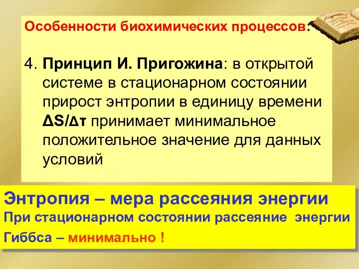 Особенности биохимических процессов: 4. Принцип И. Пригожина: в открытой системе в