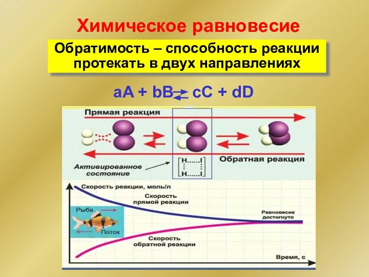 aA + bB cC + dD Обратимость – способность реакции протекать в двух направлениях Химическое равновесие