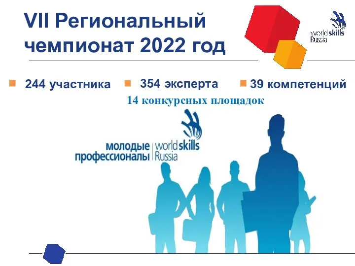 VII Региональный чемпионат 2022 год 244 участника 354 эксперта 39 компетенций 14 конкурсных площадок