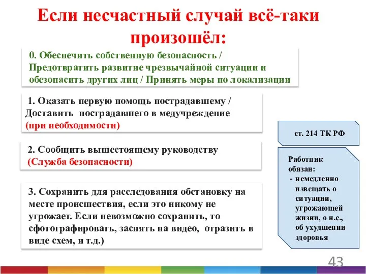 43 1. Оказать первую помощь пострадавшему / Доставить пострадавшего в медучреждение