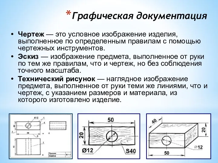 Графическая документация Чертеж — это условное изображение изделия, выполненное по определенным