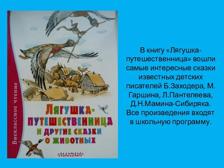 В книгу «Лягушка-путешественница» вошли самые интересные сказки известных детских писателей Б.Заходера,