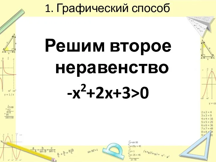 1. Графический способ Решим второе неравенство -x2+2x+3>0